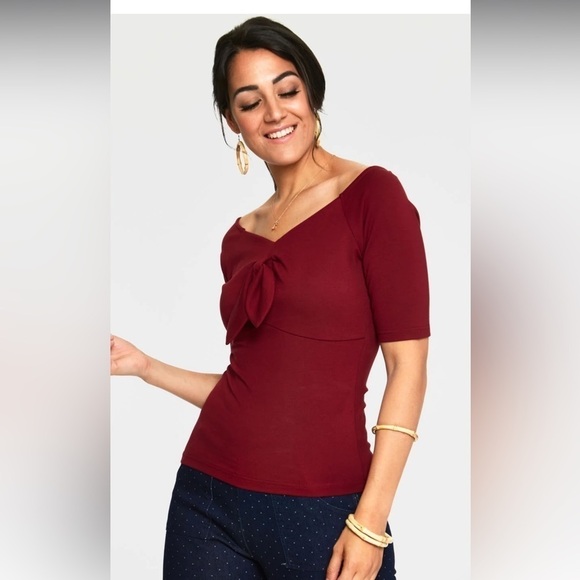 VOODOO VIXEN ANIKA BOW TOP BURGUNDY 4X NWT office contemporary feminine - Picture 1 of 4